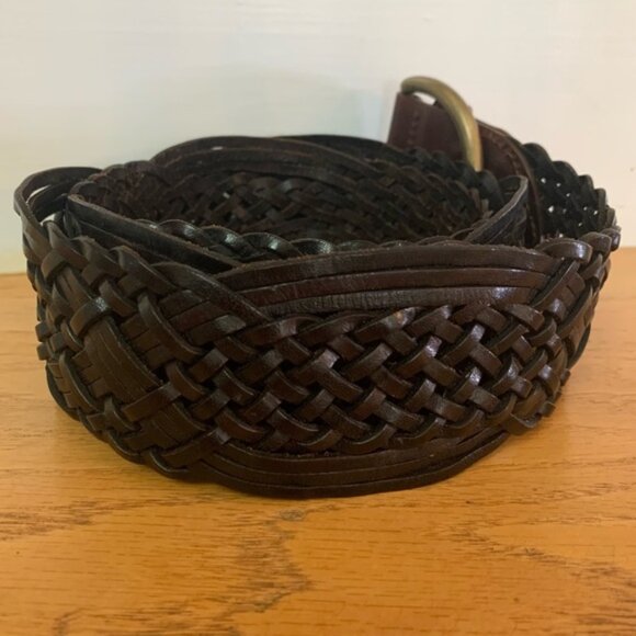 Theory women’s black leather braided wide belt size medium / Large gold buckle - Picture 4 of 5